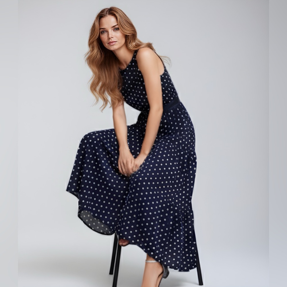 Polka Dot Sleeveless Ruffle Hem A-line Dress - Picture 3 of 6